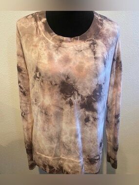 Women’s Tie-Dye Long Sleeve Crewneck Top - Taupe/Pearl (Size S)